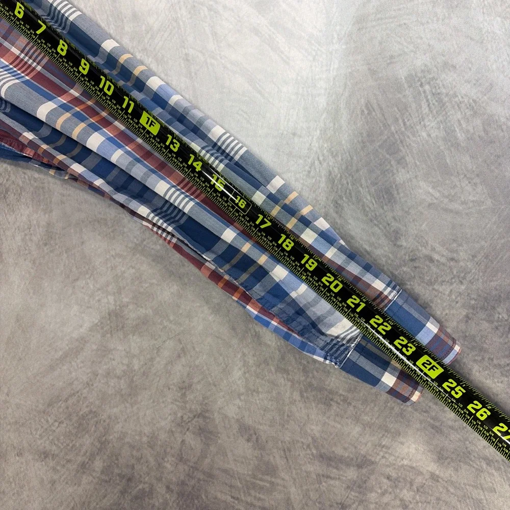Banana Republic Button Down Shirt Mens S Blue Plaid Stretch Soft Wash Standard